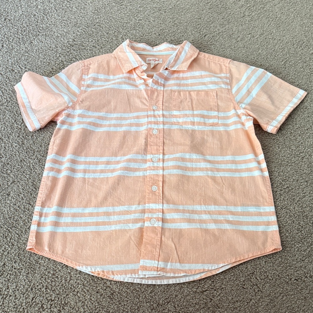 NWOT Cat & Jack Kids Button Down Shirt in Peach and White, Sz L